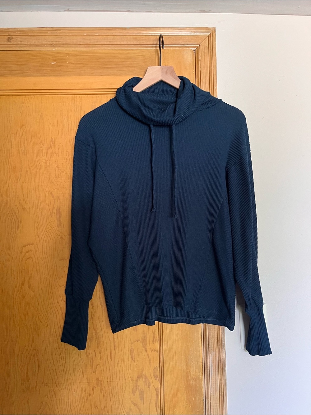 Navy Funnel Neck Sweater with Drawcord